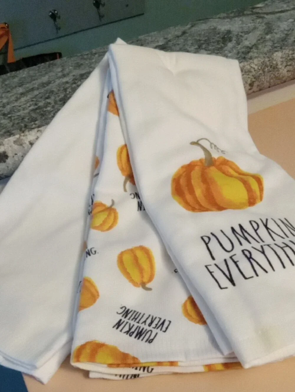 Rae Dunn Fall Kitchen Towels with Orange Pumpkin Design